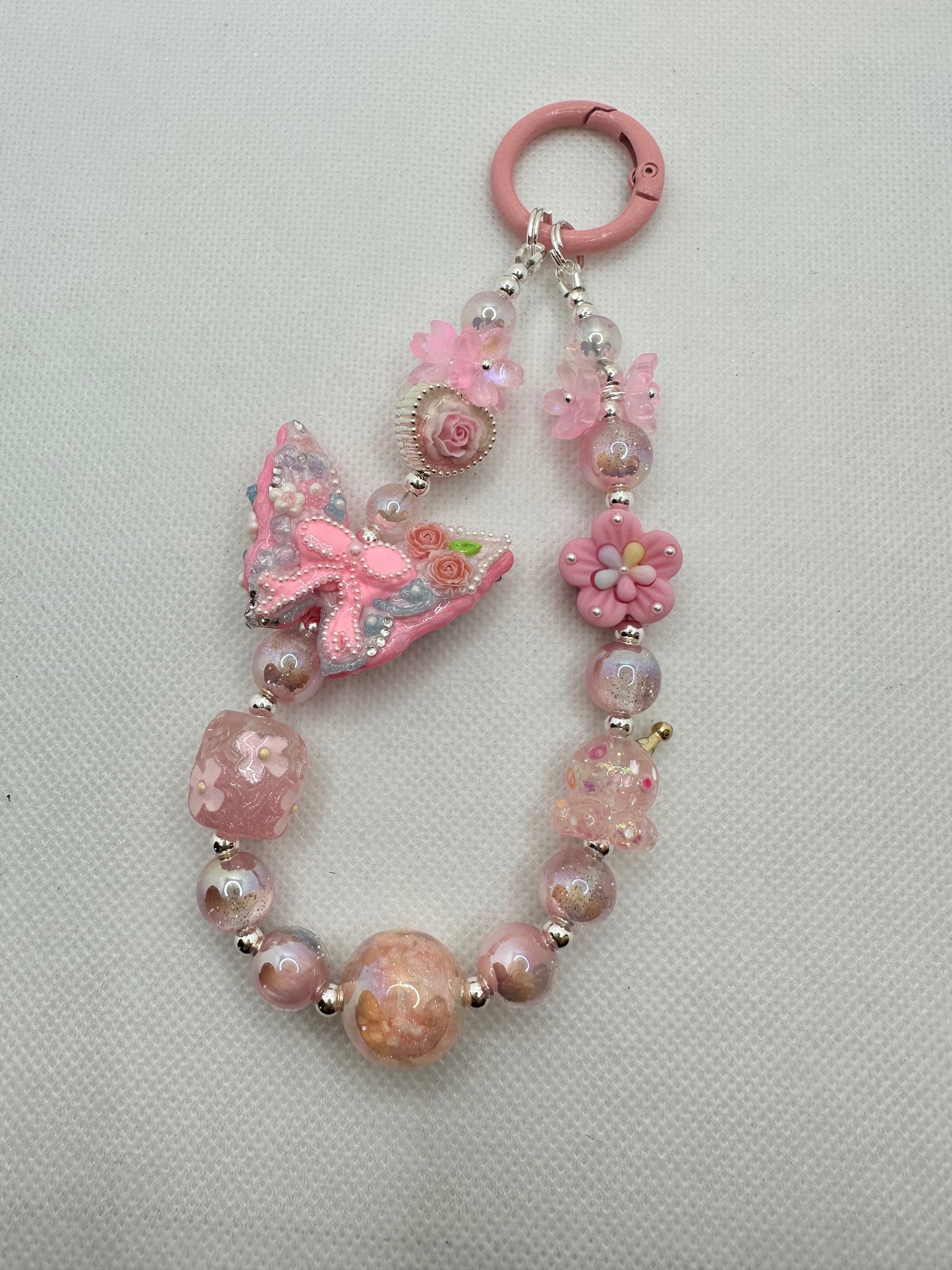 Pink Painted Butterfly bag charm