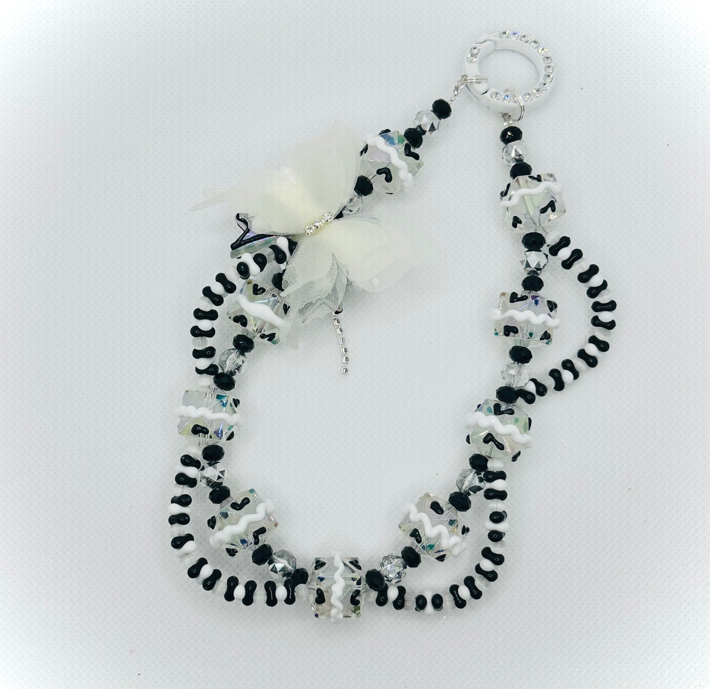 Black and White Rhinestone Butterfly Bag Charm