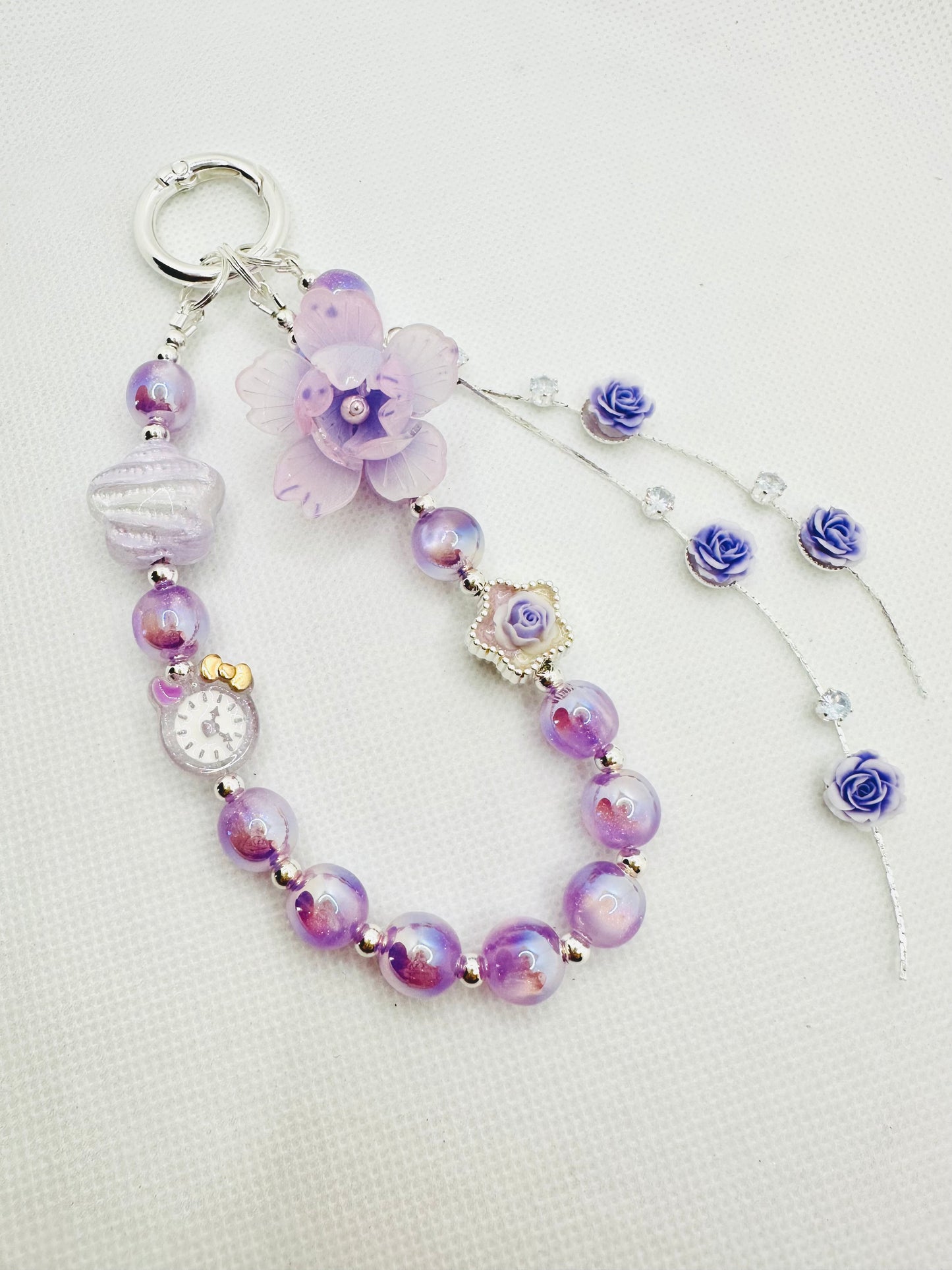 Purple floral charm for bag or phone