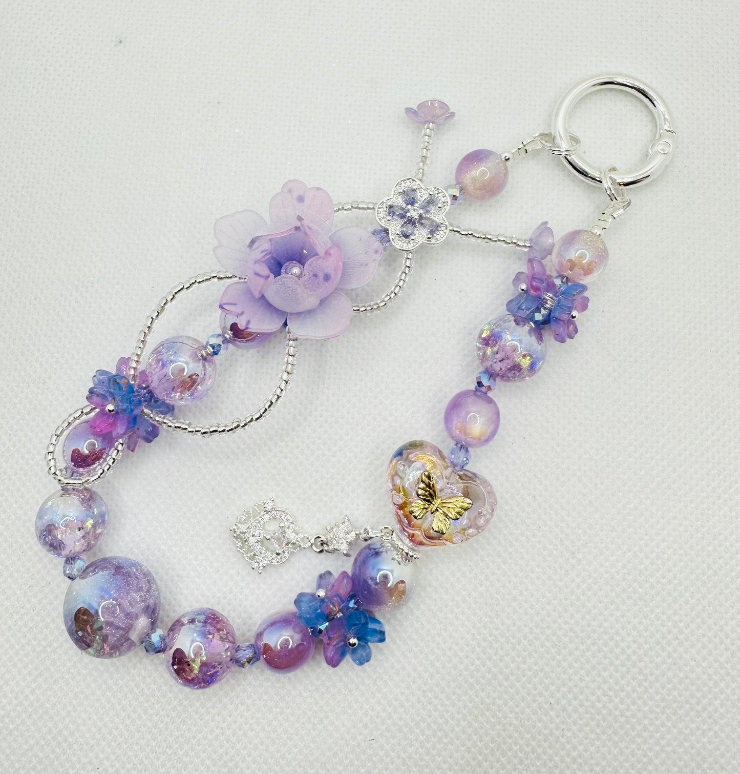 Purple and Blue floral bag charm