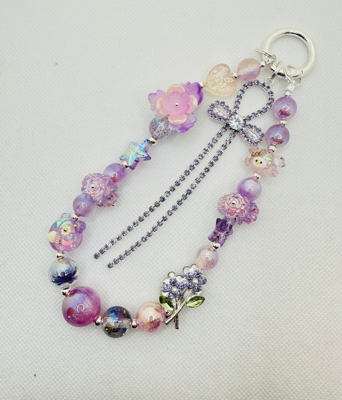 Rhinestone Purple Floral bag charm