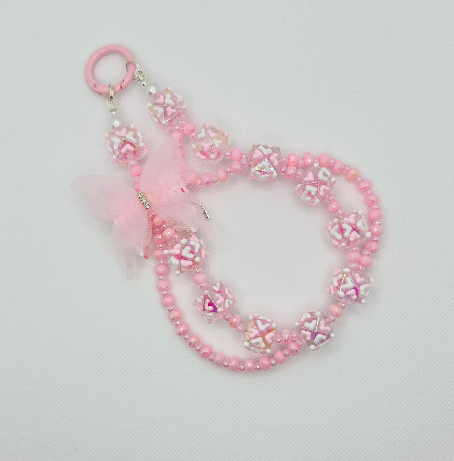 Pink Butterfly Rhinestone Bow Bag Charm