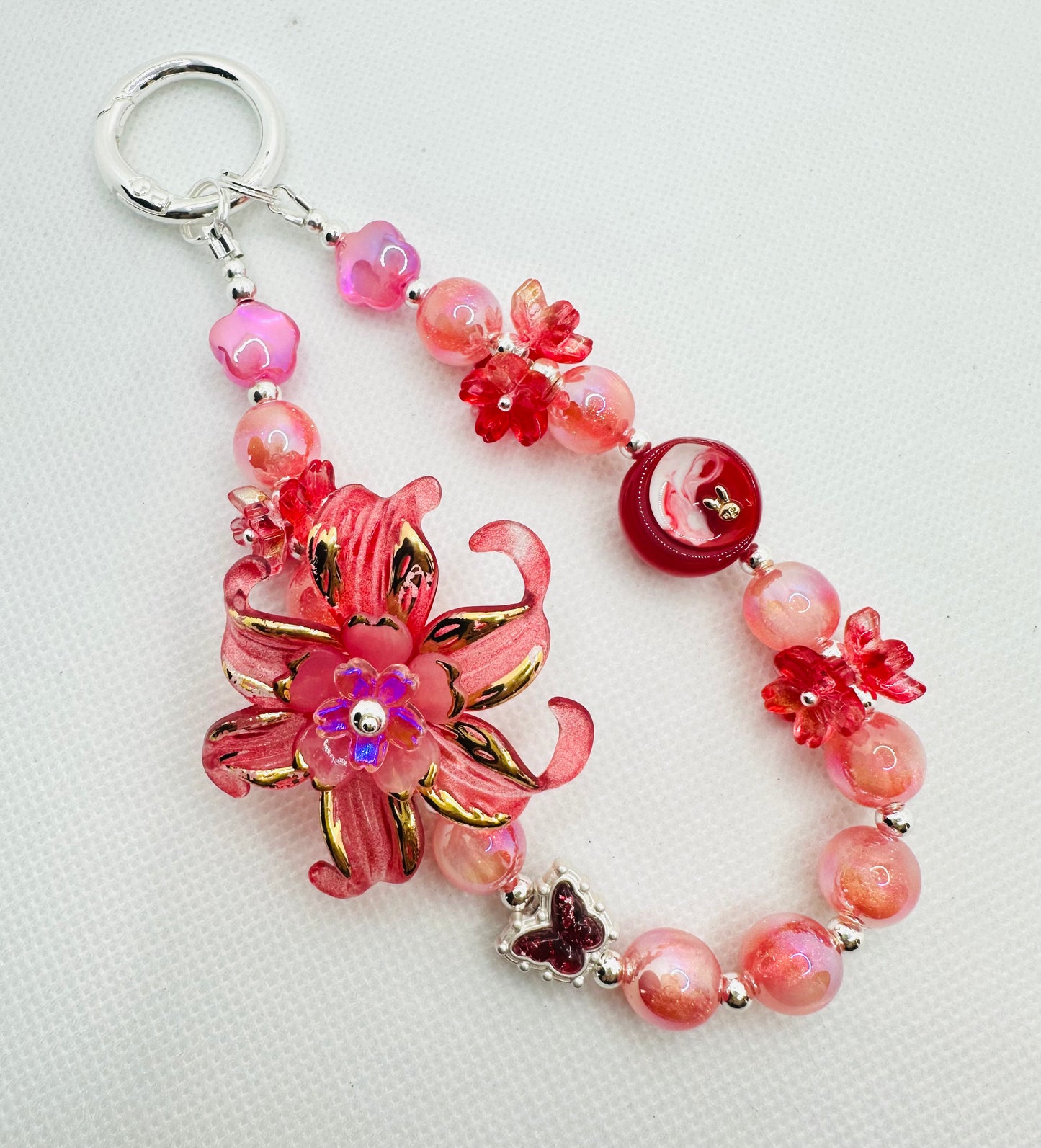 Red floral bag charm
