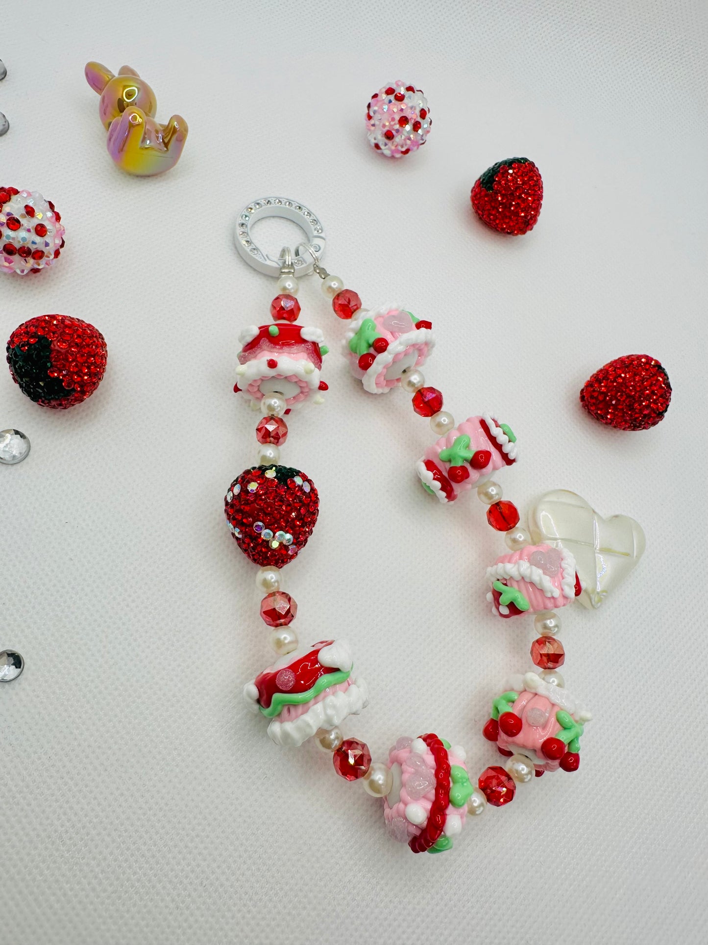Strawberry Rhinestone bag charm/key chain