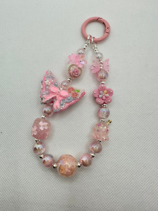 Pink Painted Butterfly bag charm