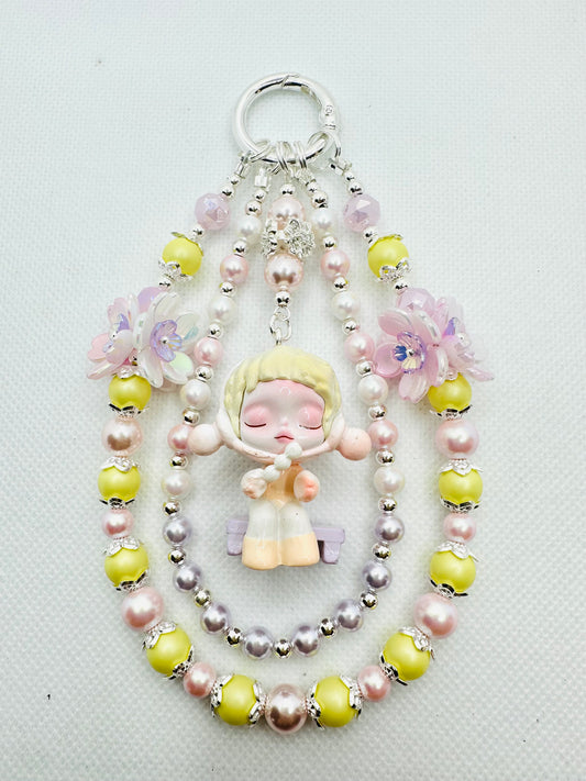 Skullpanda DIY yellow pink bag charm