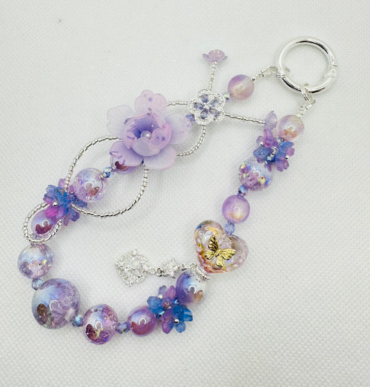 Purple and Blue floral bag charm