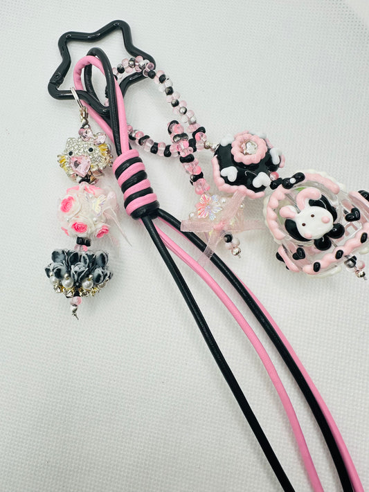 Hello Kitty black pink bag charm