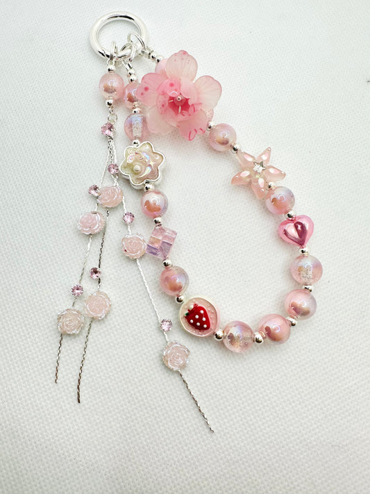 Pink floral bag charm
