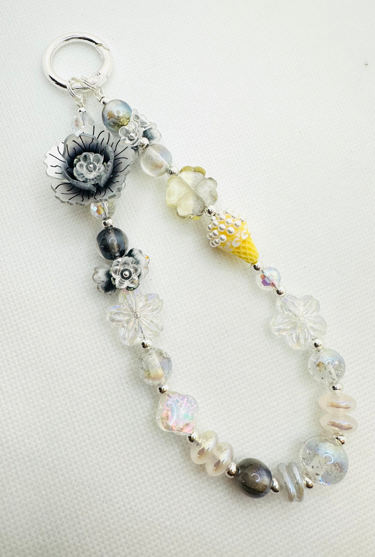 Silver grey bag charm