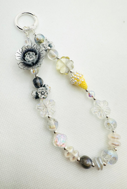 Silver grey bag charm