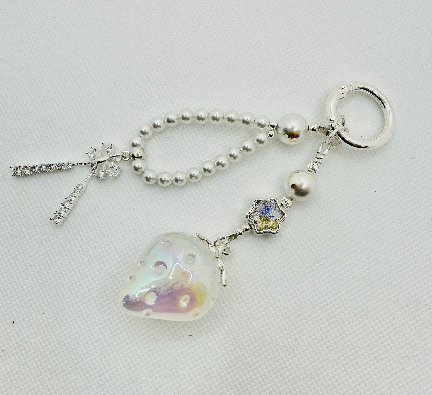 White Strawberry bag charm